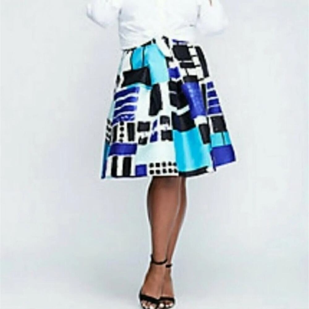 Lane Bryant Box Pleated Color Block Print swing skater 50s Rockabilly Skirt 26